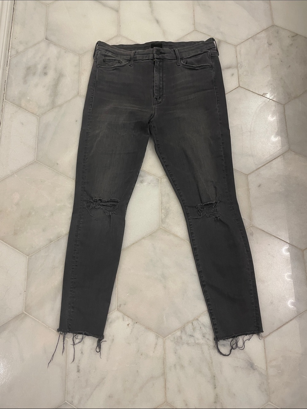 Mother Black Distressed Skinny Jeans